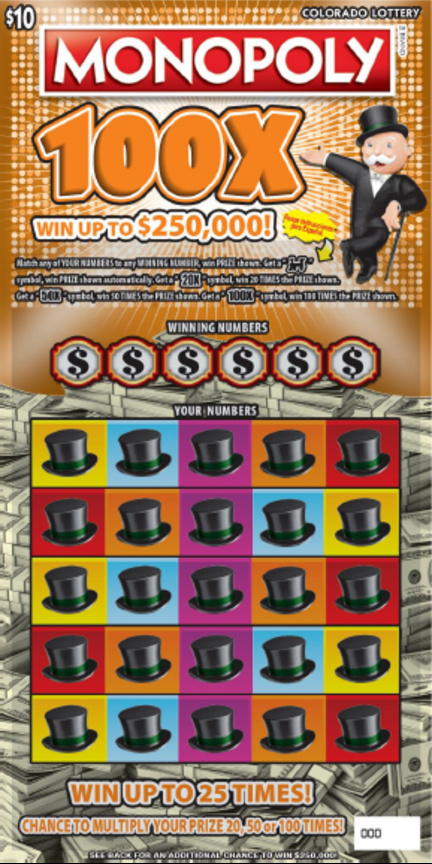 MONOPOLY™ 100X Colorado scratch-off ticket