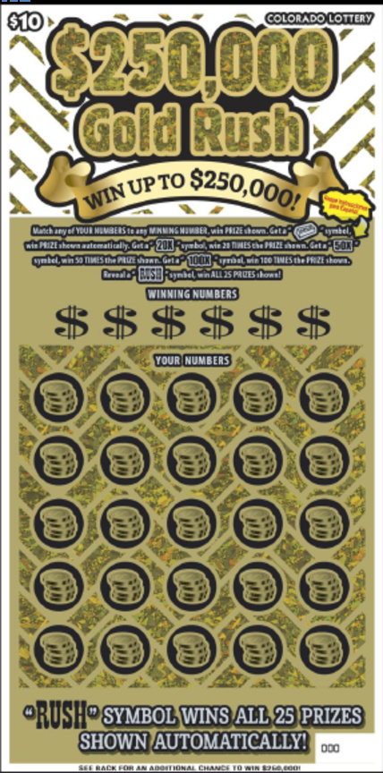 $250,000 Gold Rush Colorado scratch-off ticket