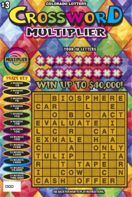 Crossword Multiplier Colorado scratch-off ticket