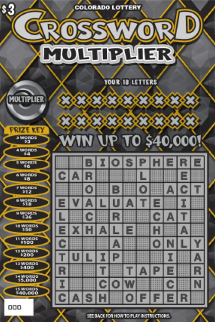 Crossword Multiplier Colorado scratch-off ticket