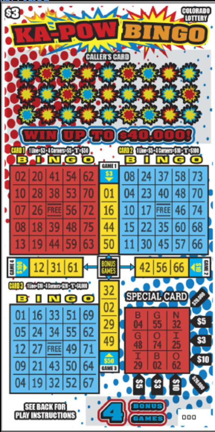 KA-POW BINGO Colorado scratch-off ticket