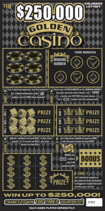 $250,000 Golden Casino Colorado scratch-off ticket