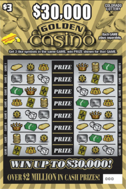 $30,000 Golden Casino Colorado scratch-off ticket