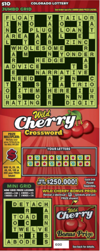 Wild Cherry Crossword Colorado scratch-off ticket