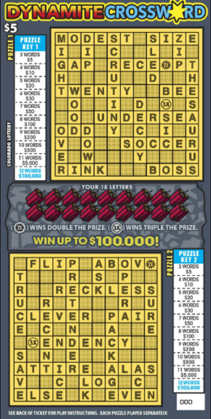 Dynamite Crossword Colorado scratch-off ticket