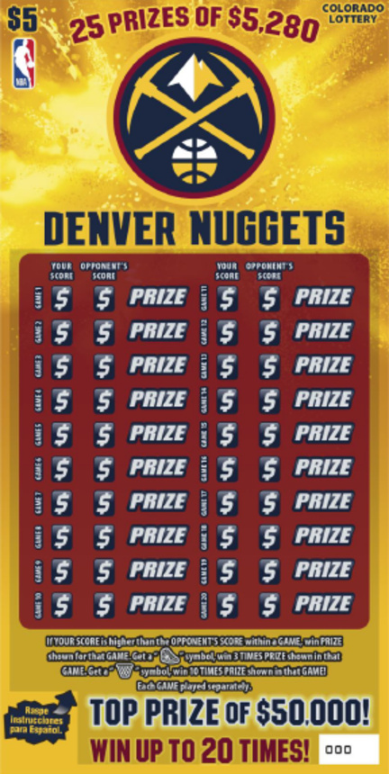 Denver Nuggets Colorado scratch-off ticket