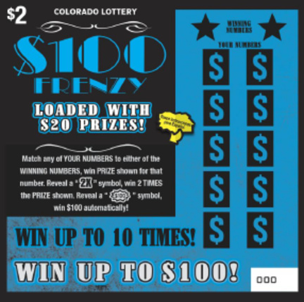 $100 Frenzy Colorado scratch-off ticket