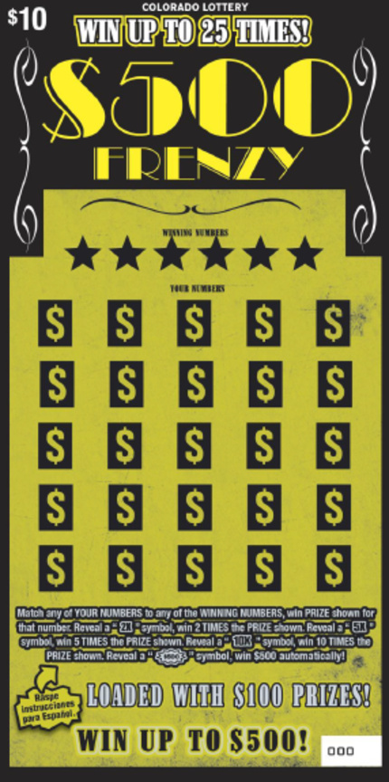 $500 Frenzy Colorado scratch-off ticket