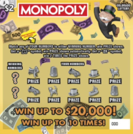 MONOPOLY™ Colorado scratch-off ticket
