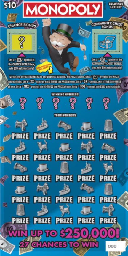 MONOPOLY™ Colorado scratch-off ticket