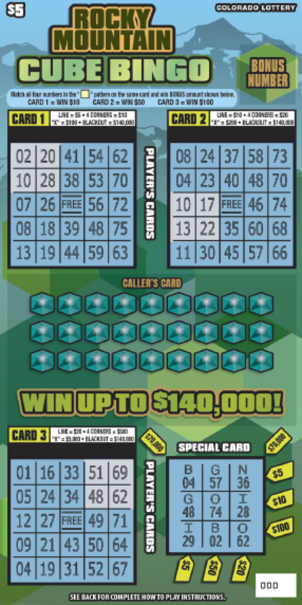 Rocky Mountain Cube Bingo Colorado scratch-off ticket