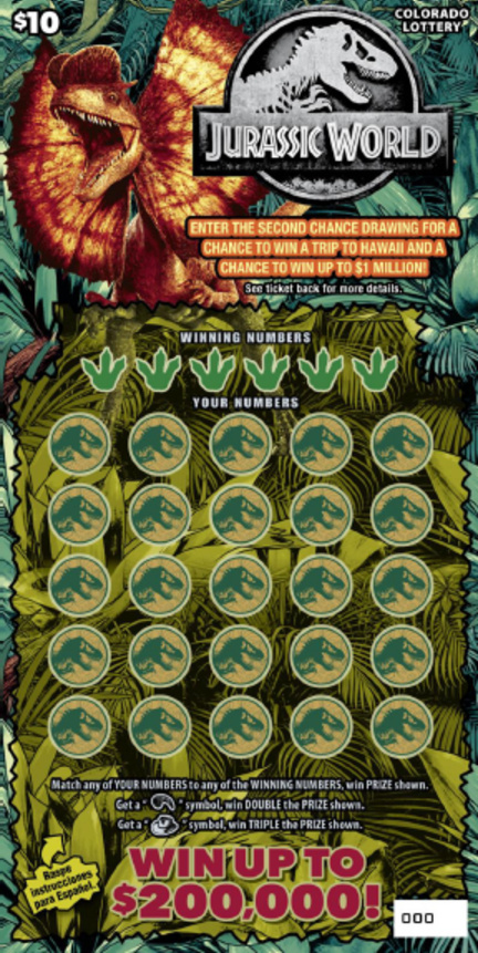 JURASSIC WORLD Colorado scratch-off ticket