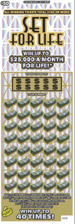 SET FOR LIFE Colorado scratch-off ticket