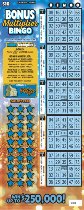 BONUS Multiplier BINGO Colorado scratch-off ticket