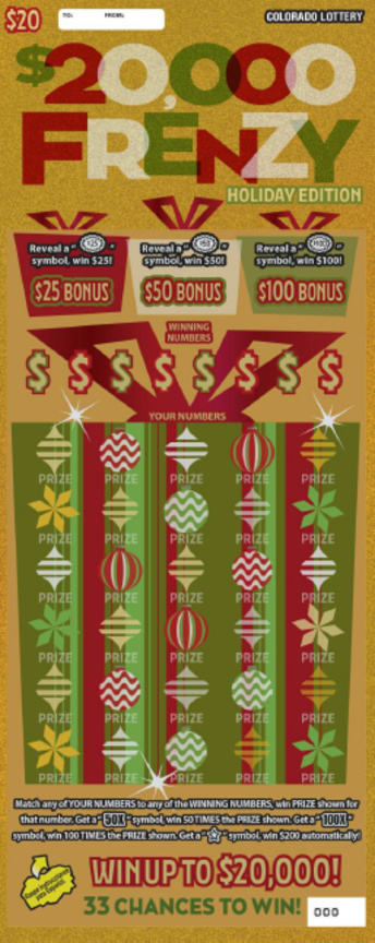 $20,000 FRENZY Holiday Edition Colorado scratch-off ticket