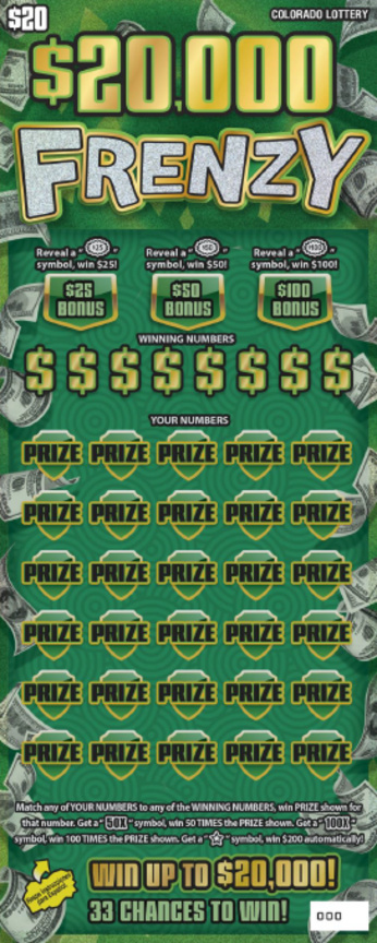 $20,000 FRENZY Colorado scratch-off ticket