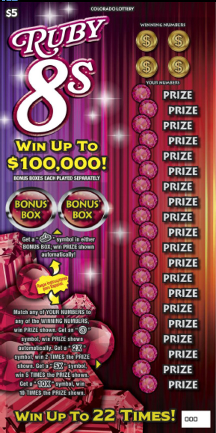 RUBY 8s Colorado scratch-off ticket