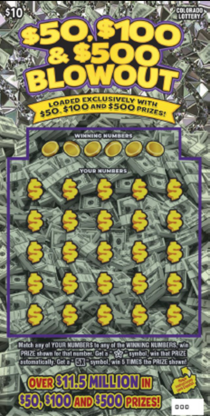 $50, $100 & $500 BLOWOUT Colorado scratch-off ticket