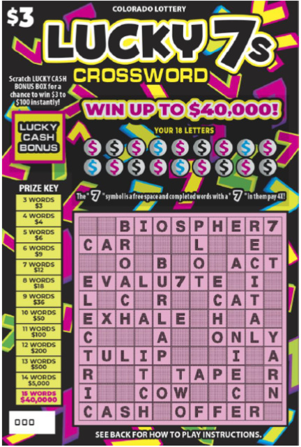 LUCKY 7s CROSSWORD Colorado scratch-off ticket