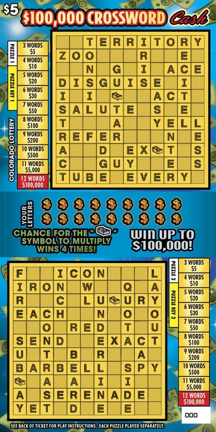 CROSSWORD CASH Colorado scratch-off ticket