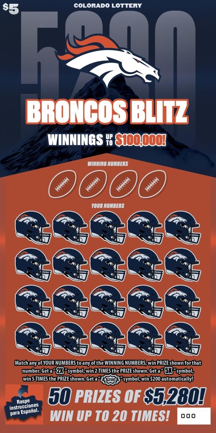 BRONCOS BLITZ Colorado scratch-off ticket