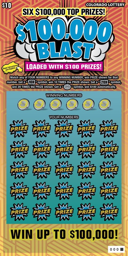 $100,000 BLAST Colorado scratch-off ticket
