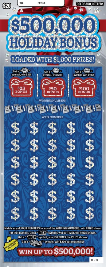 $500,000 HOLIDAY BONUS Colorado scratch-off ticket
