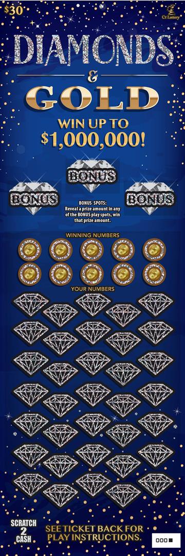 DIAMONDS AND GOLD Connecticut scratch-off ticket