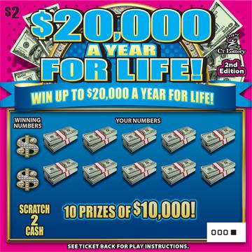 $20,000 A YEAR FOR LIFE 2ND ED Connecticut scratch-off ticket
