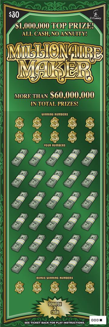 MILLIONAIRE MAKER Connecticut scratch-off ticket