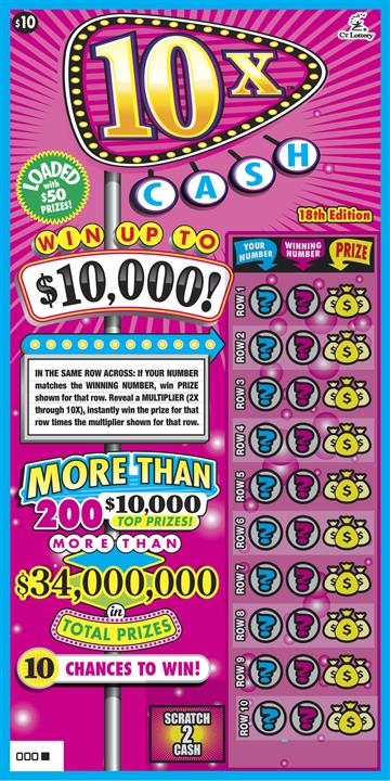 10X CASH 18TH EDITION Connecticut scratch-off ticket