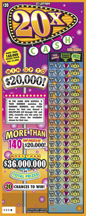 20X CASH 10TH EDITION Connecticut scratch-off ticket