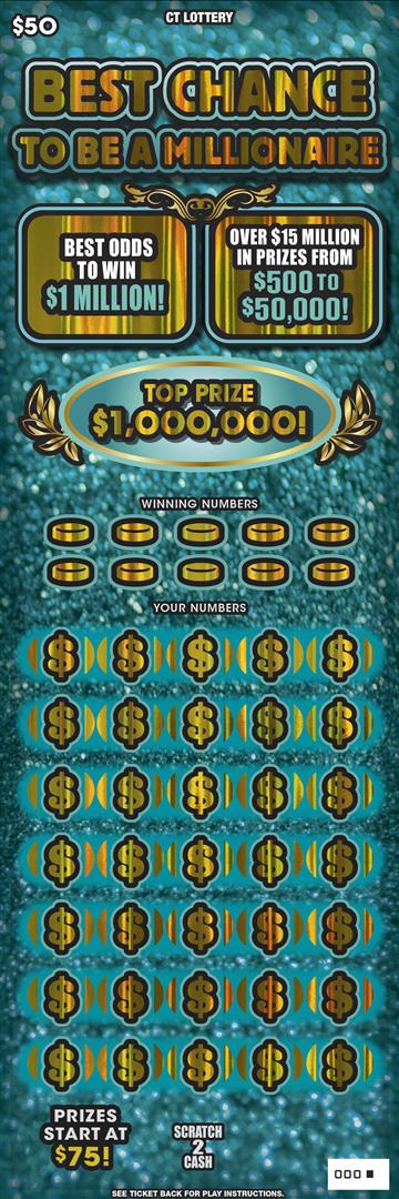 BEST CHANCE TO BE MILLIONAIRE Connecticut scratch-off ticket