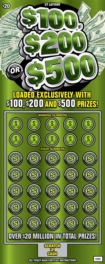 $100, $200 OR $500 Connecticut scratch-off ticket