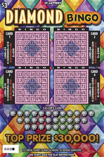DIAMOND BINGO Connecticut scratch-off ticket