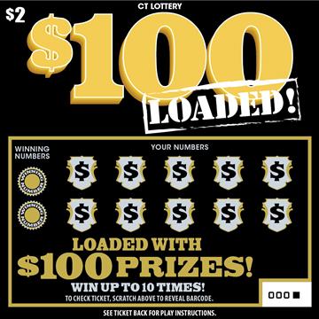 $100 LOADED! Connecticut scratch-off ticket