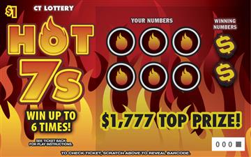 HOT 7s Connecticut scratch-off ticket