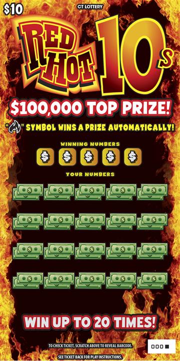 RED HOT 10S Connecticut scratch-off ticket