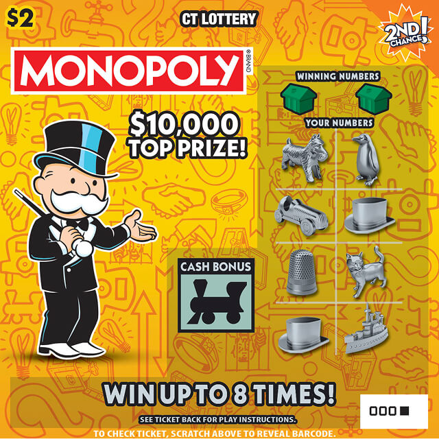 $2 MONOPOLY Connecticut scratch-off ticket