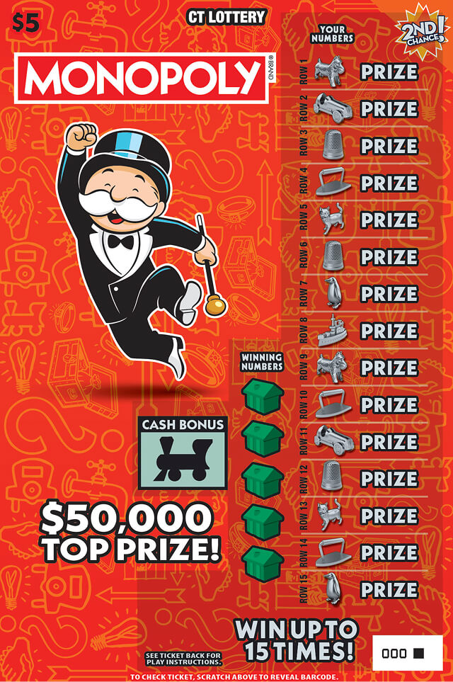 $5 MONOPOLY Connecticut scratch-off ticket