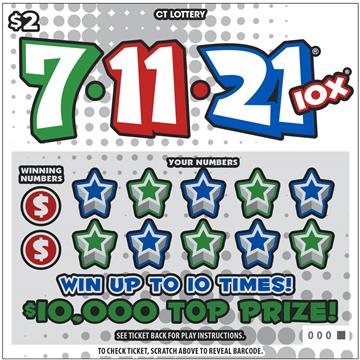 7-11-21 10X Connecticut scratch-off ticket