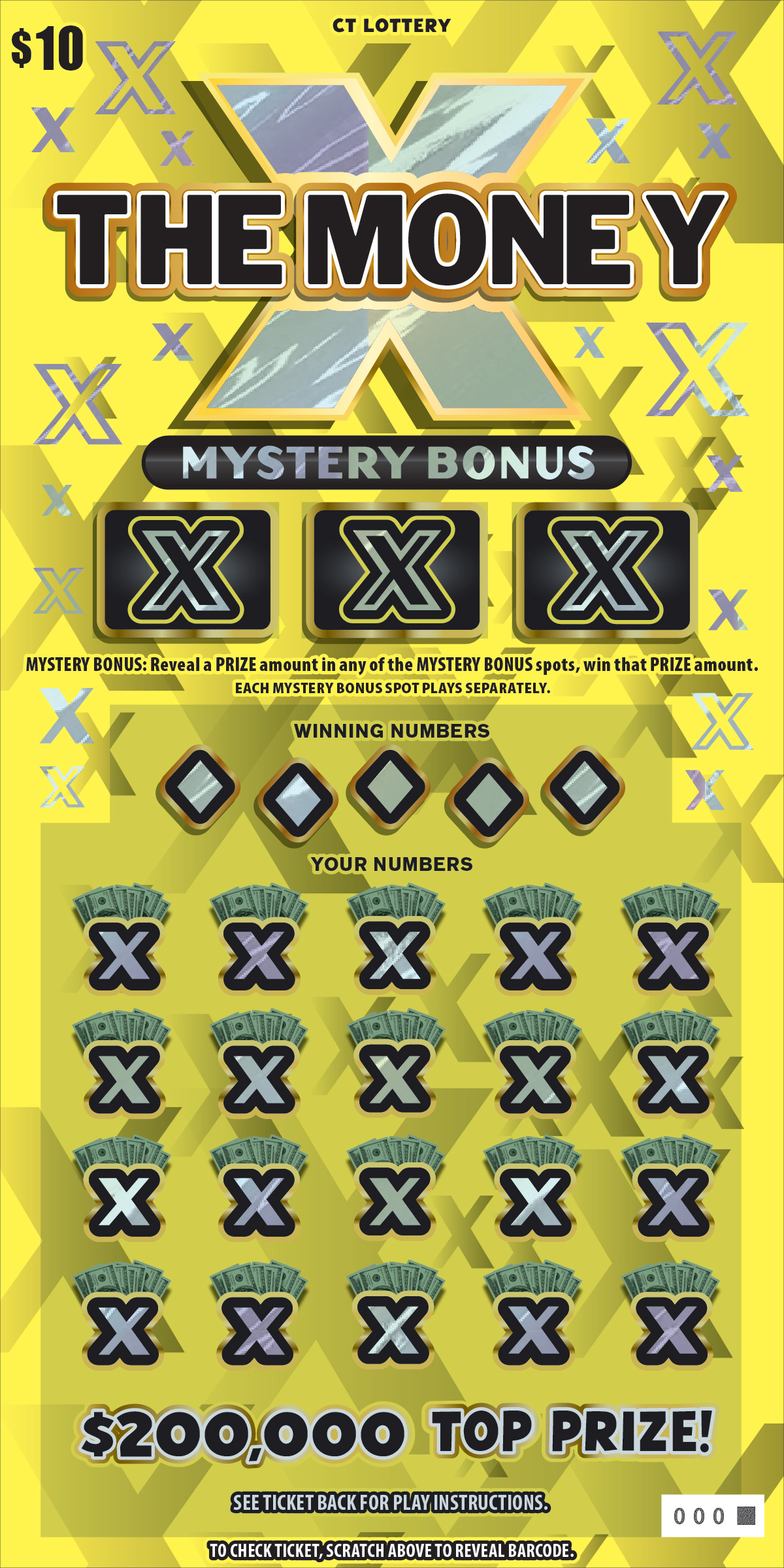 X THE MONEY Connecticut scratch-off ticket