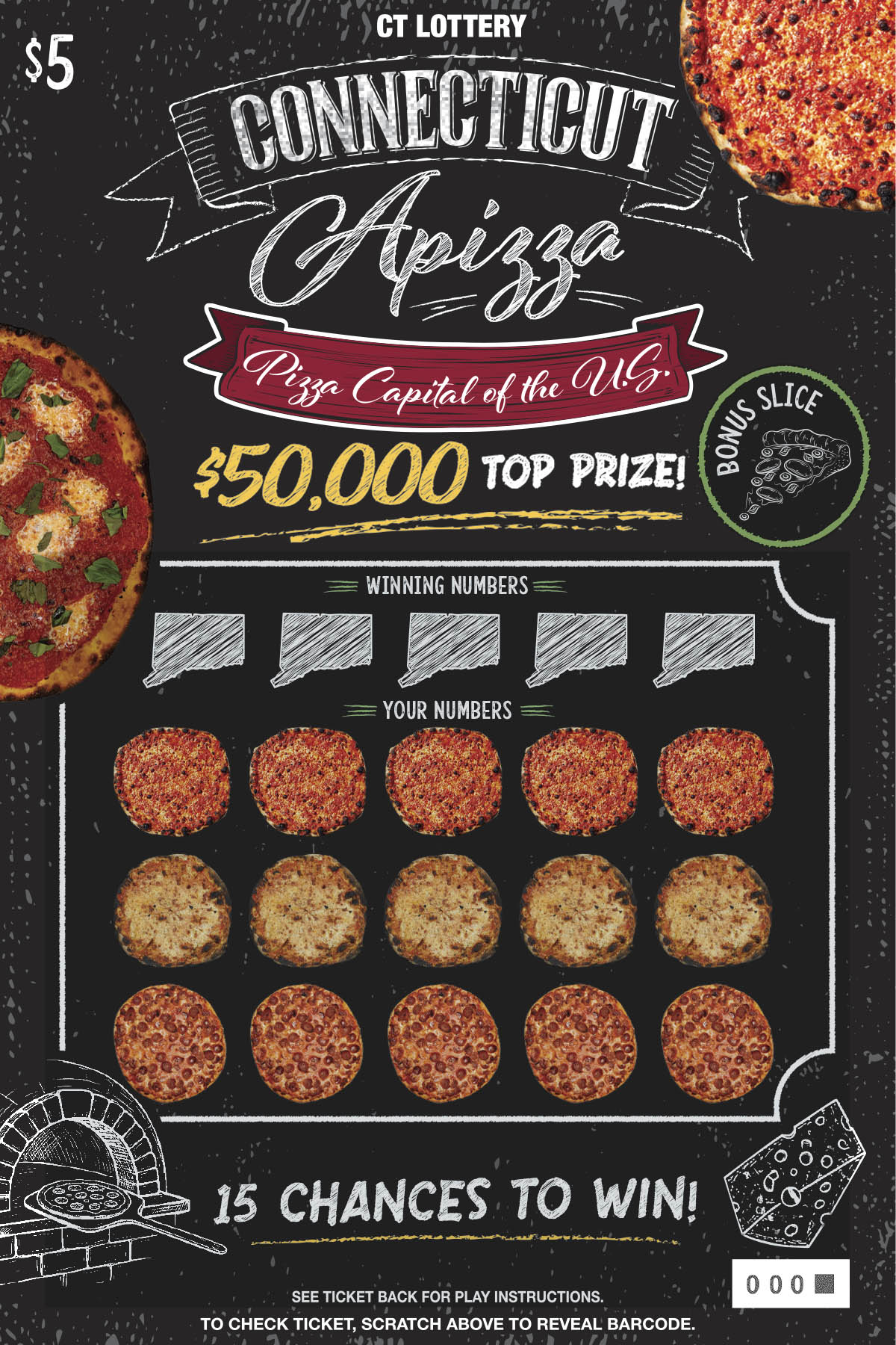 CONNECTICUT APIZZA Connecticut scratch-off ticket