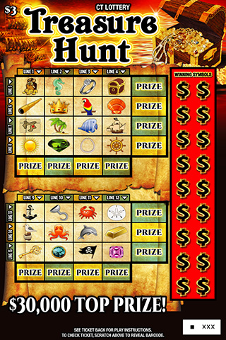 TREASURE HUNT Connecticut scratch-off ticket