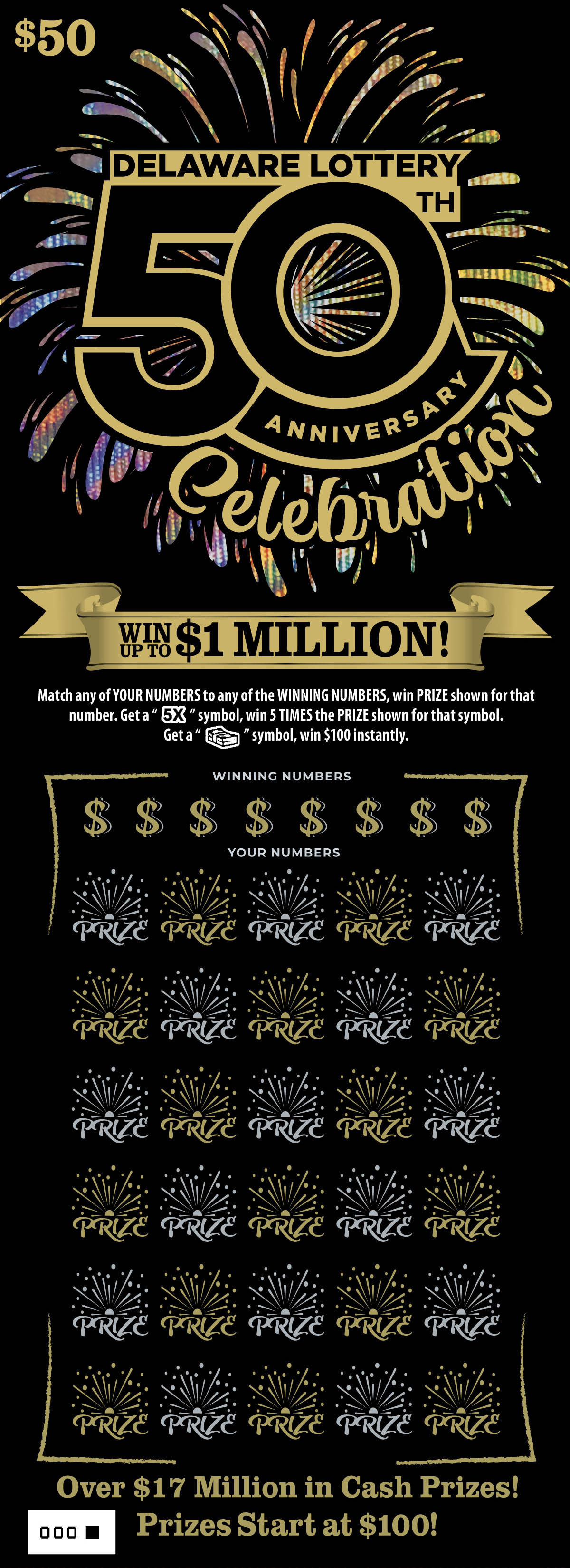 50TH ANNIVERSARY Delaware scratch-off ticket