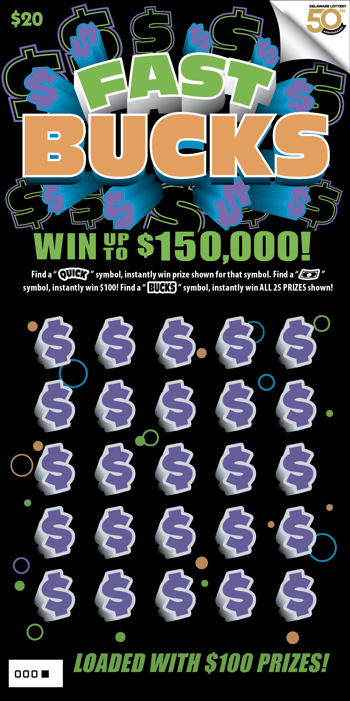 FAST BUCKS Delaware scratch-off ticket