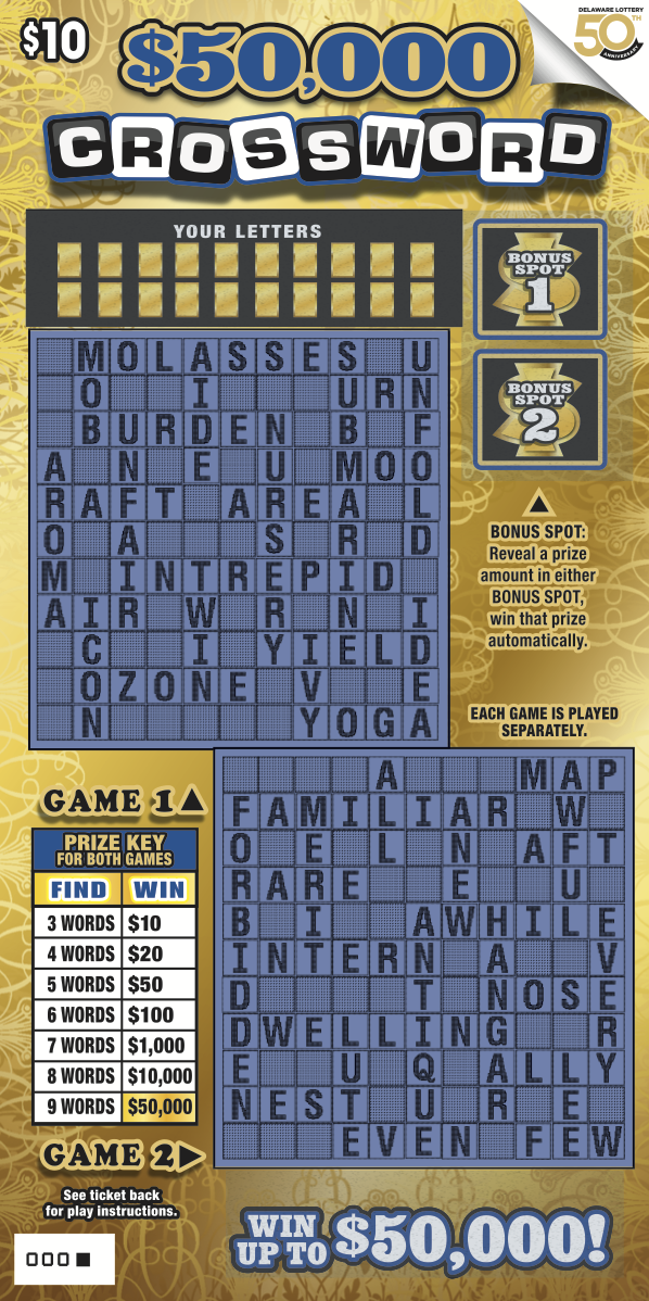 $50,000 Crossword Delaware scratch-off ticket