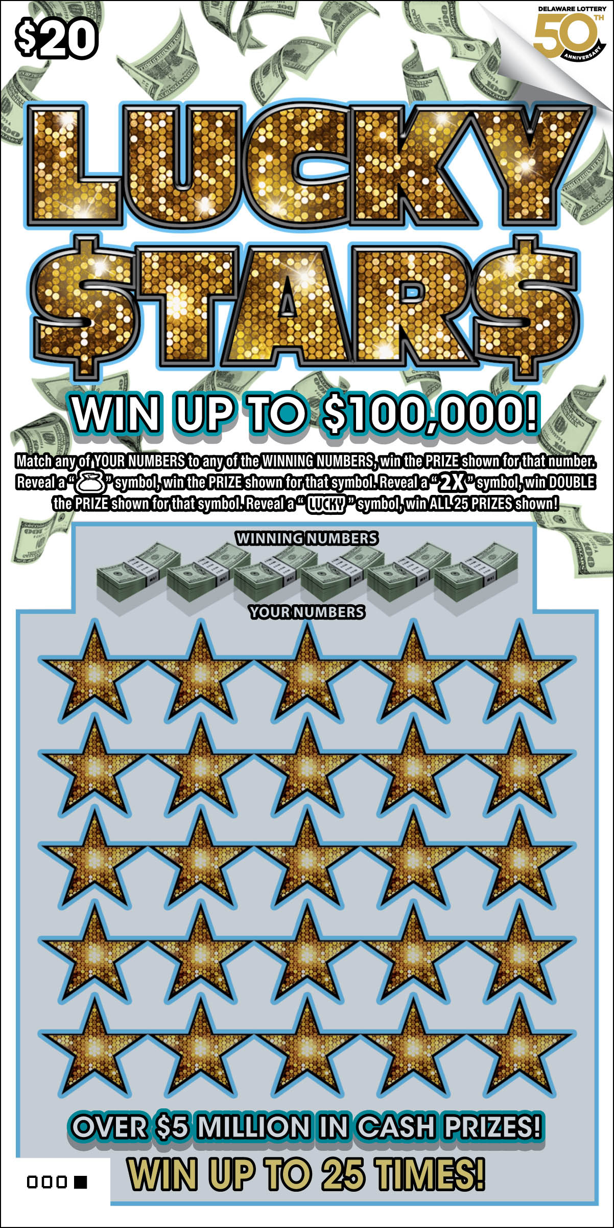 Lucky Stars Delaware scratch-off ticket