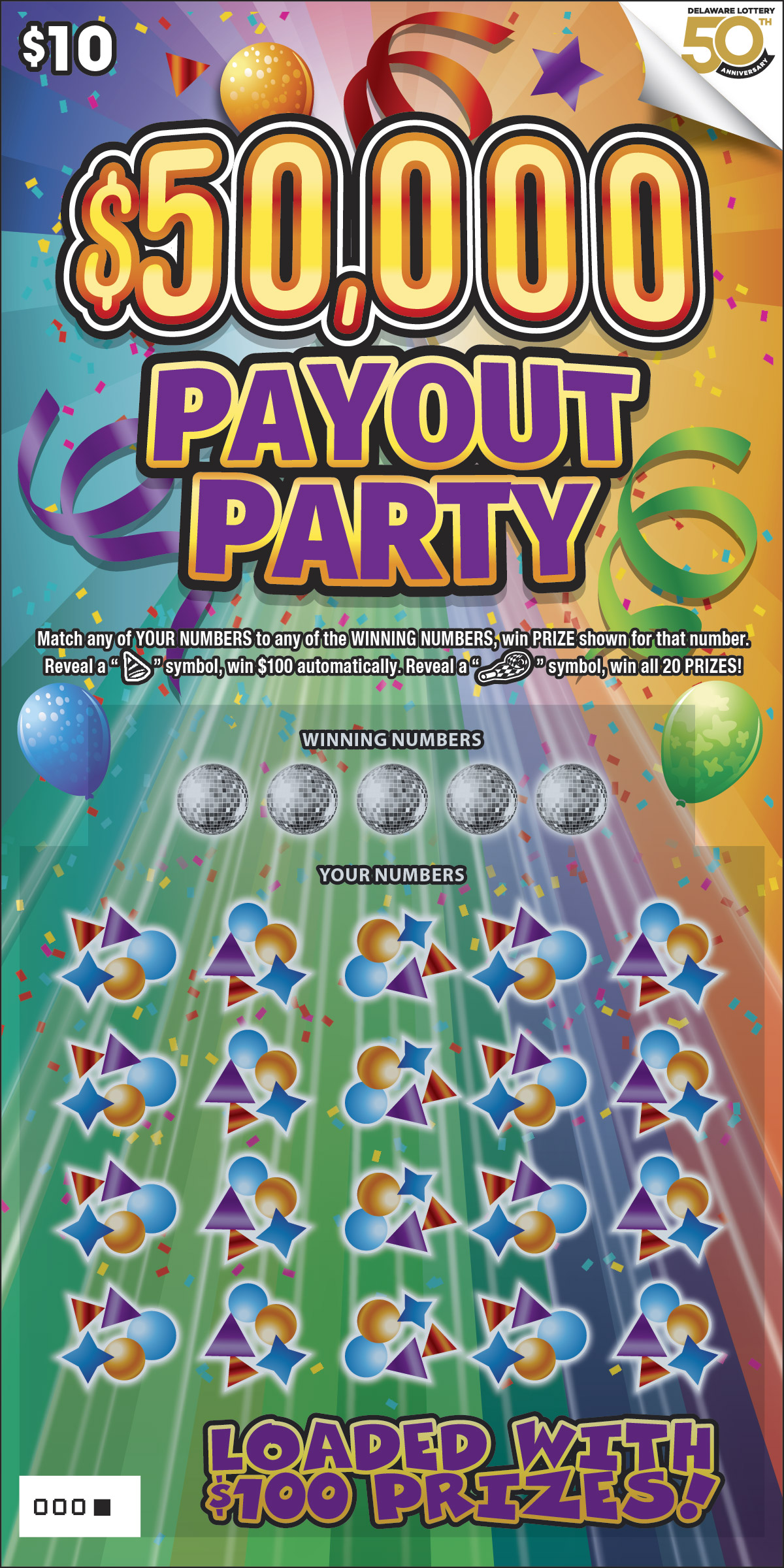 $50,000 PAYOUT PARTY Delaware scratch-off ticket
