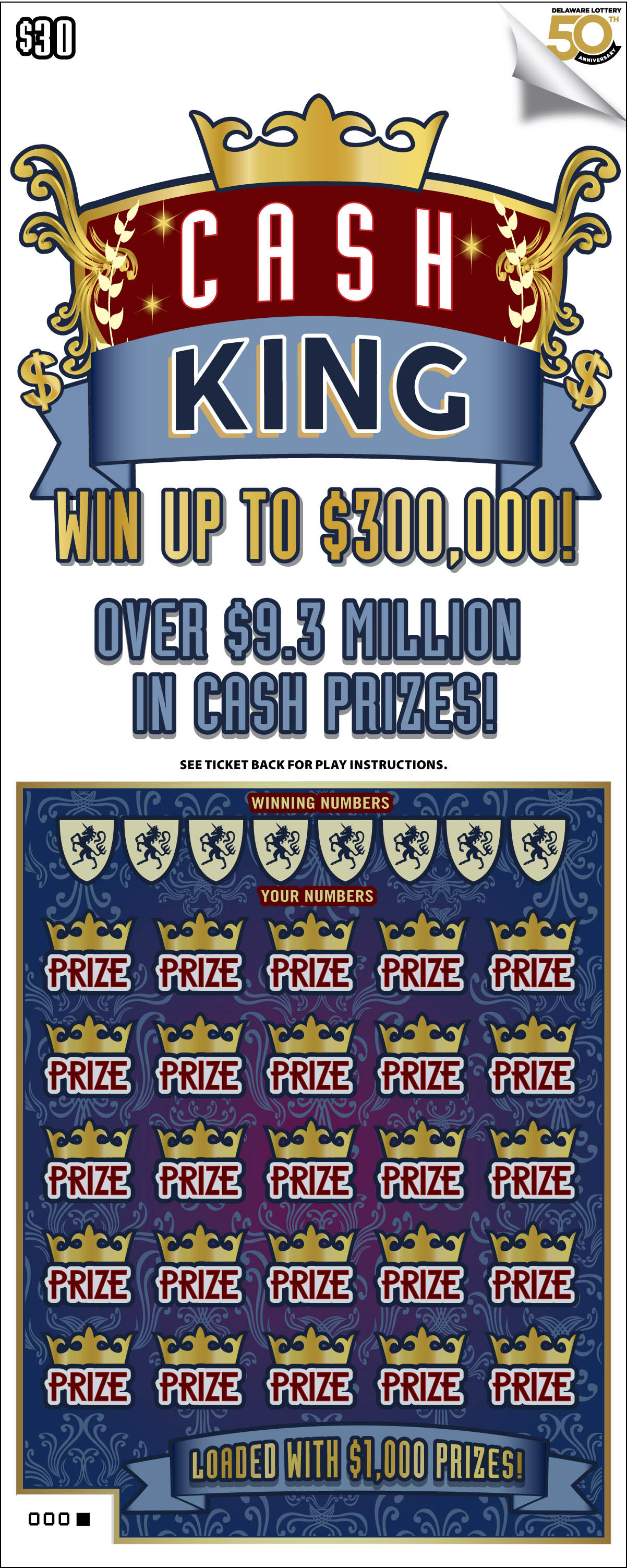 Cash King Delaware scratch-off ticket